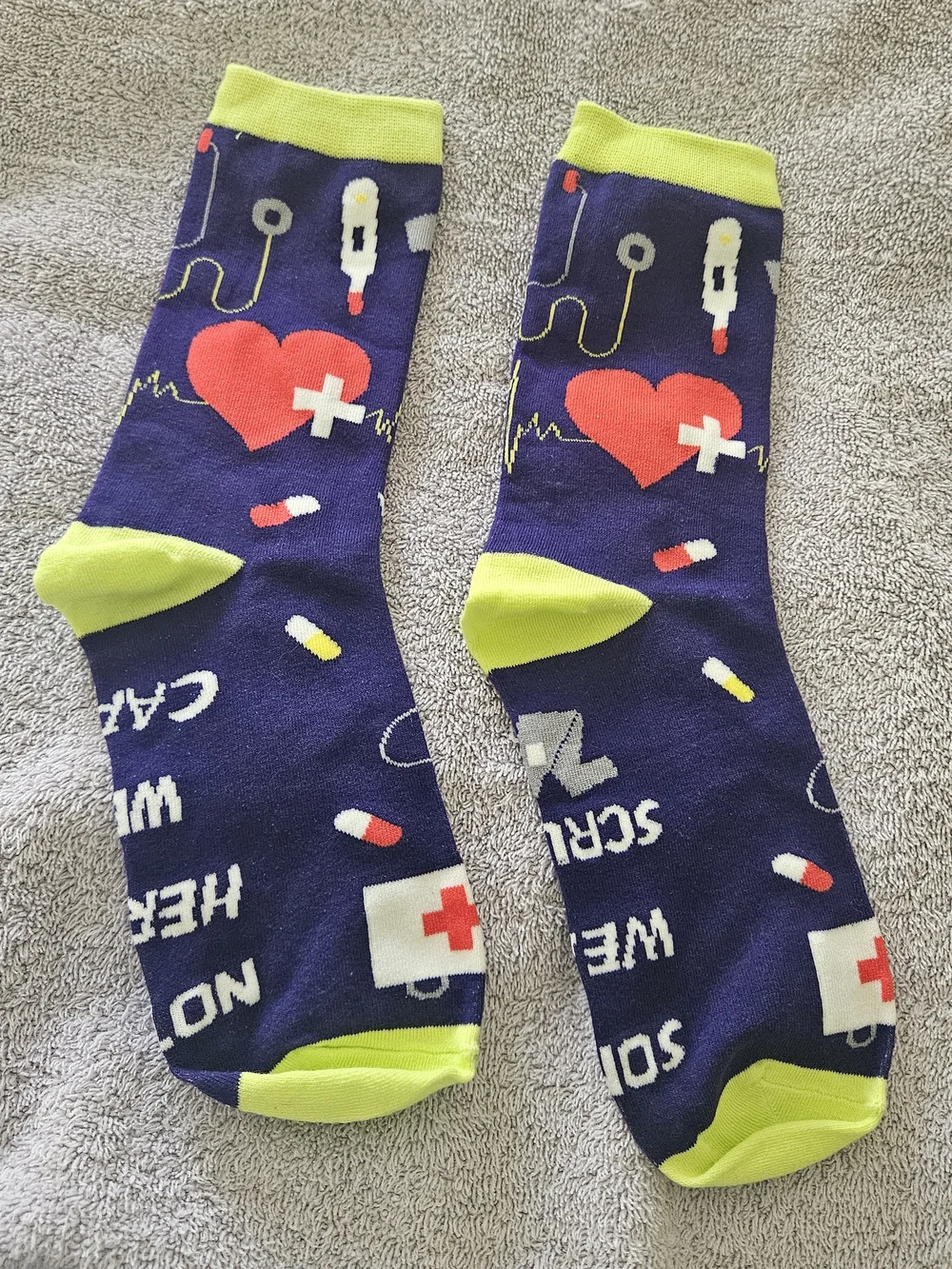 Novelty Nurse Crew Socks - Navy & Lime